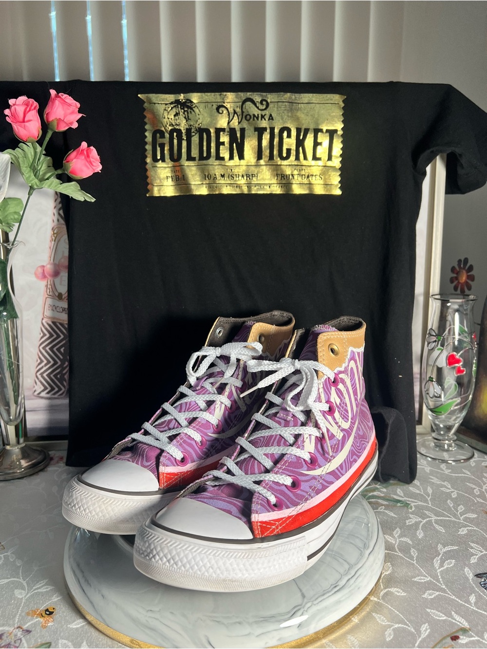 Converse x Wonka All Star Candy Swirl High-Top Sneakers w/Golden Ticket Accents - Picture 7 of 16